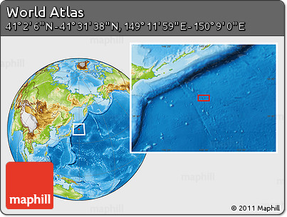 Physical Location Map of the Area around 41° 16' 52" N, 149° 40' 30" E