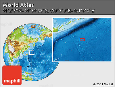 Physical Location Map of the Area around 41° 16' 52" N, 150° 31' 30" E