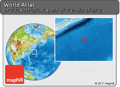 Physical Location Map of the Area around 41° 16' 52" N, 152° 13' 29" E