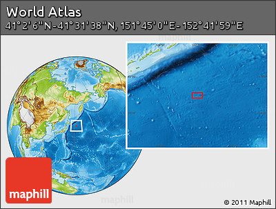 Physical Location Map of the Area around 41° 16' 52" N, 152° 13' 29" E