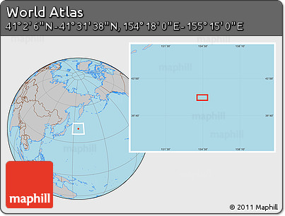 Gray Location Map of the Area around 41° 16' 52" N, 154° 46' 30" E