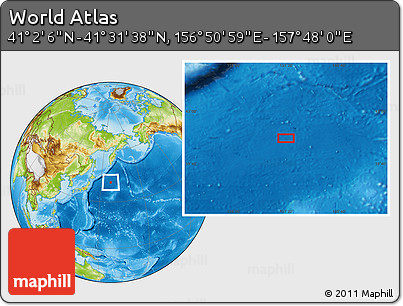 Physical Location Map of the Area around 41° 16' 52" N, 157° 19' 29" E