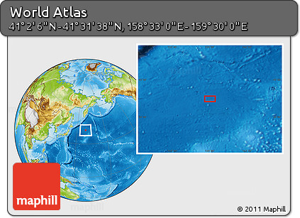 Physical Location Map of the Area around 41° 16' 52" N, 159° 1' 30" E