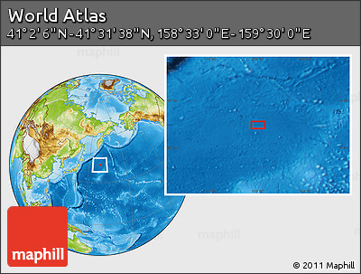 Physical Location Map of the Area around 41° 16' 52" N, 159° 1' 30" E