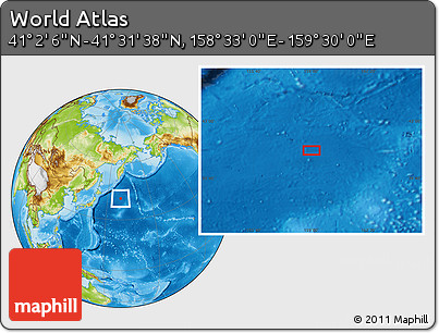 Physical Location Map of the Area around 41° 16' 52" N, 159° 1' 30" E