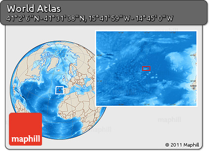 Shaded Relief Location Map of the Area around 41° 16' 52" N, 15° 13' 29" W