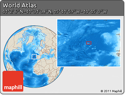 Shaded Relief Location Map of the Area around 41° 16' 52" N, 15° 13' 29" W