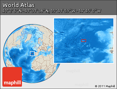 Shaded Relief Location Map of the Area around 41° 16' 52" N, 15° 13' 29" W