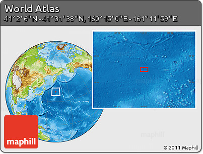 Physical Location Map of the Area around 41° 16' 52" N, 160° 43' 29" E