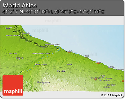 Physical 3D Map of the Area around 41° 16' 52" N, 16° 13' 30" E