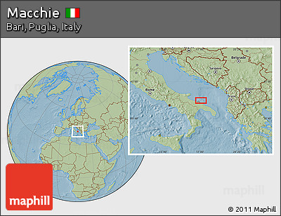Savanna Style Location Map of Macchie, hill shading