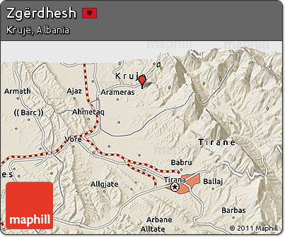 Shaded Relief 3D Map of Zgërdhesh