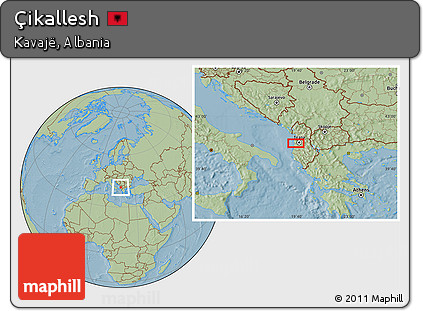 Savanna Style Location Map of Çikallesh, hill shading