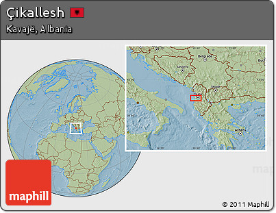 Savanna Style Location Map of Çikallesh, hill shading