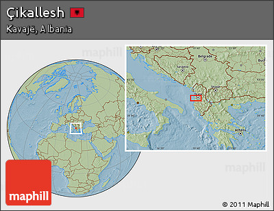 Savanna Style Location Map of Çikallesh, hill shading