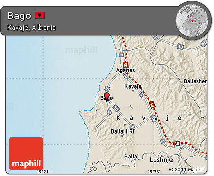 Shaded Relief Map of Bago