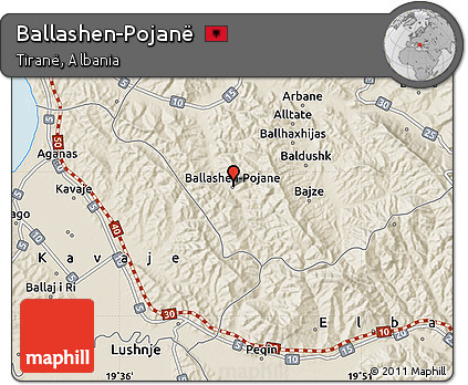 Shaded Relief Map of Ballashen-Pojanë