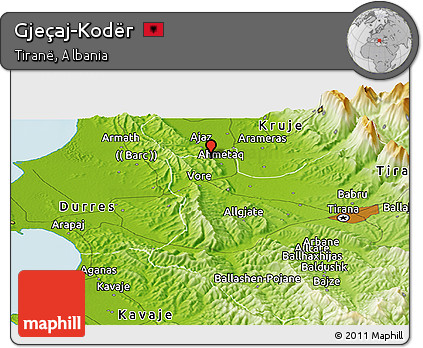 Physical Panoramic Map of Gjeçaj-Kodër