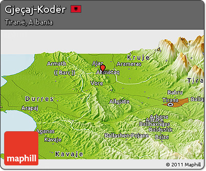 Physical Panoramic Map of Gjeçaj-Kodër