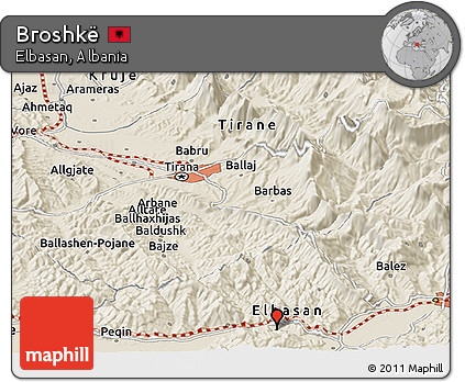 Shaded Relief Panoramic Map of Broshkë