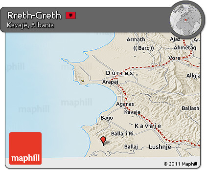 Shaded Relief Panoramic Map of Rreth-Greth