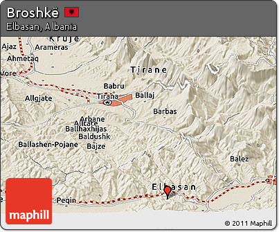 Shaded Relief Panoramic Map of Broshkë