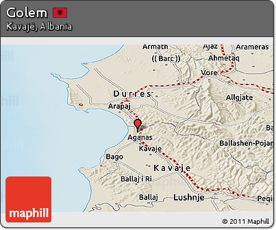 Shaded Relief Panoramic Map of Golem
