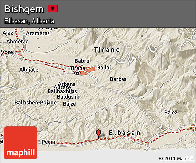 Shaded Relief Panoramic Map of Bishqem