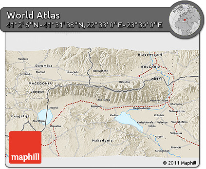Shaded Relief 3D Map of the Area around 41° 16' 52" N, 23° 1' 29" E