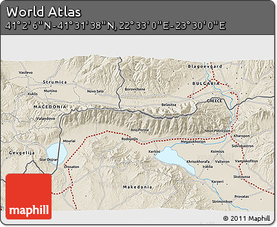 Shaded Relief 3D Map of the Area around 41° 16' 52" N, 23° 1' 29" E