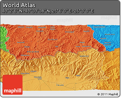 Political 3D Map of the Area around 41° 16' 52" N, 25° 34' 30" E