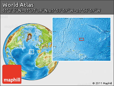 Physical Location Map of the Area around 41° 16' 52" N, 25° 25' 29" W