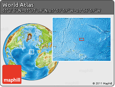 Physical Location Map of the Area around 41° 16' 52" N, 25° 25' 29" W