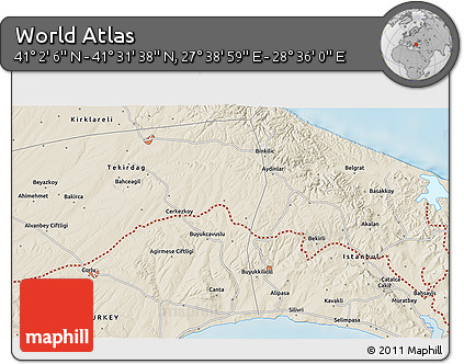 Shaded Relief 3D Map of the Area around 41° 16' 52" N, 28° 7' 30" E