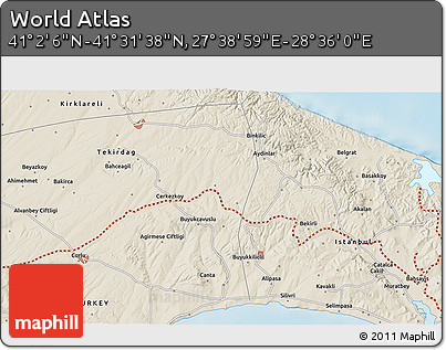 Shaded Relief 3D Map of the Area around 41° 16' 52" N, 28° 7' 30" E