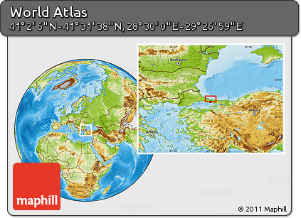 Physical Location Map of the Area around 41° 16' 52" N, 28° 58' 30" E