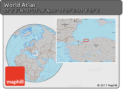 Gray Location Map of the Area around 41° 16' 52" N, 30° 40' 29" E