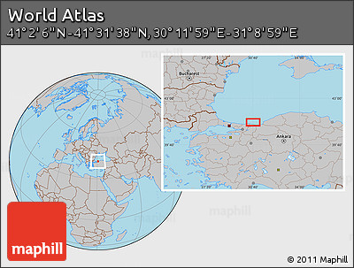 Gray Location Map of the Area around 41° 16' 52" N, 30° 40' 29" E