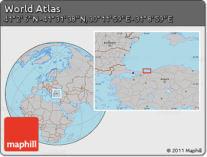 Gray Location Map of the Area around 41° 16' 52" N, 30° 40' 29" E