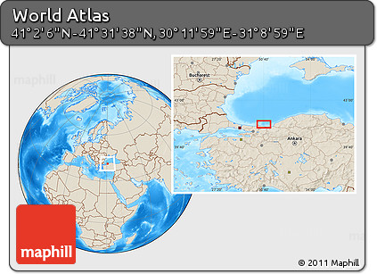 Shaded Relief Location Map of the Area around 41° 16' 52" N, 30° 40' 29" E
