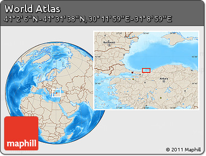 Shaded Relief Location Map of the Area around 41° 16' 52" N, 30° 40' 29" E