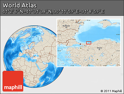 Shaded Relief Location Map of the Area around 41° 16' 52" N, 30° 40' 29" E