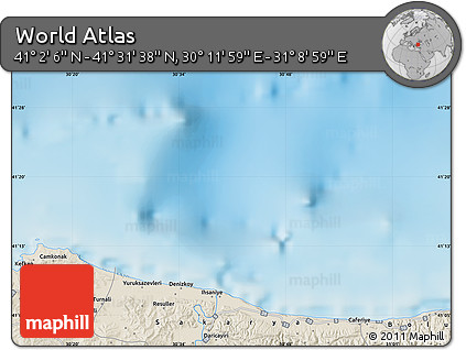 Shaded Relief Map of the Area around 41° 16' 52" N, 30° 40' 29" E
