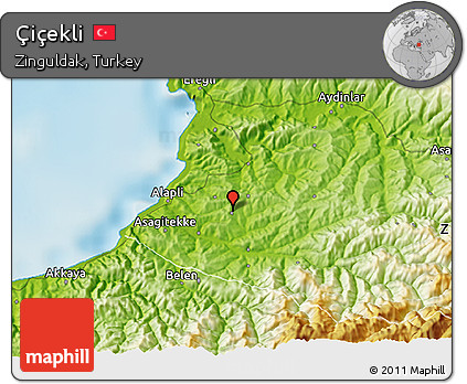 Physical 3D Map of Çiçekli