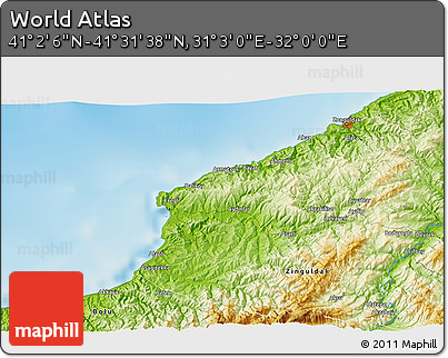 Physical 3D Map of the Area around 41° 16' 52" N, 31° 31' 29" E