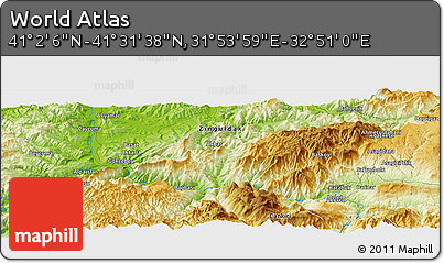 Physical Panoramic Map of the Area around 41° 16' 52" N, 32° 22' 30" E