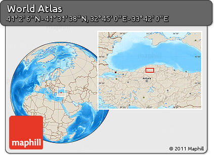 Shaded Relief Location Map of the Area around 41° 16' 52" N, 33° 13' 30" E