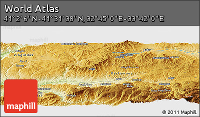 Physical Panoramic Map of the Area around 41° 16' 52" N, 33° 13' 30" E