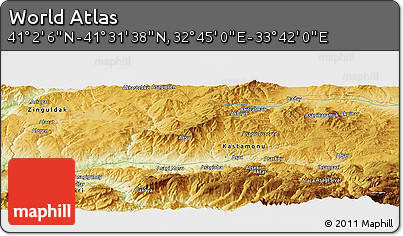 Physical Panoramic Map of the Area around 41° 16' 52" N, 33° 13' 30" E