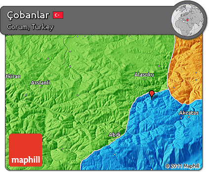 Political 3D Map of Çobanlar